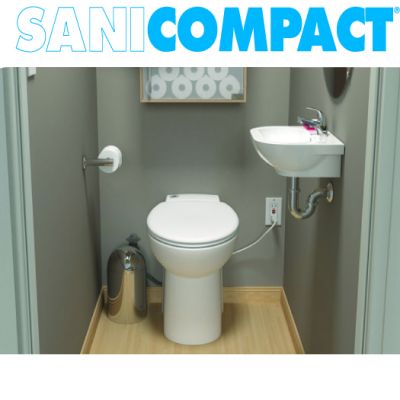 SANIFLO : SANICOMPACT One piece toilet with macerator built into the base. Can be uses with a vanity. #3